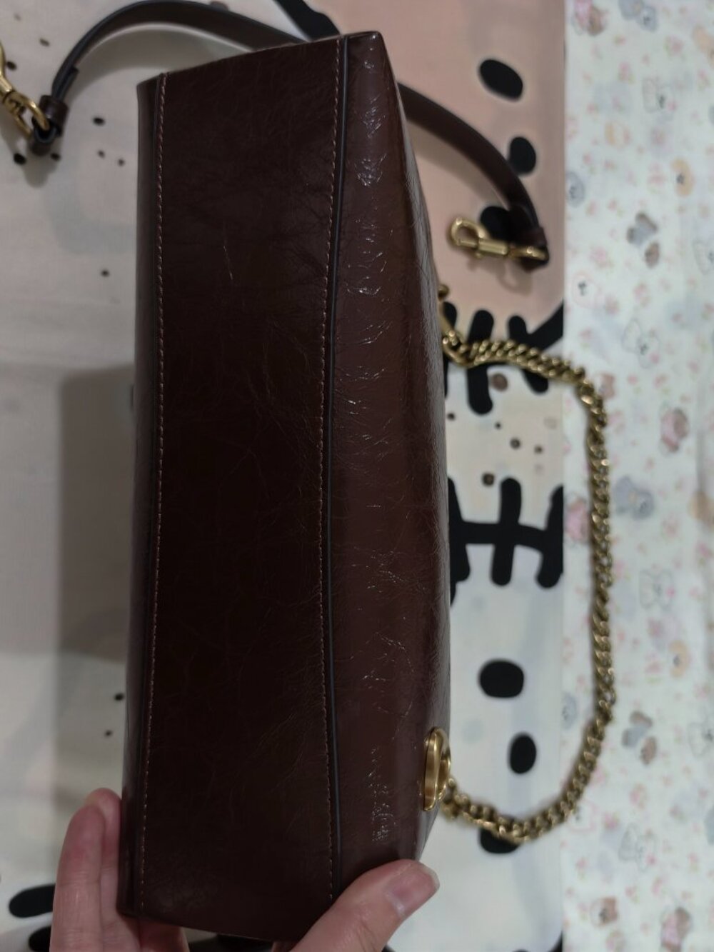 Coach Dark Brown Waxed Leather Chain Shoulder Bag - Picture 4 of 10